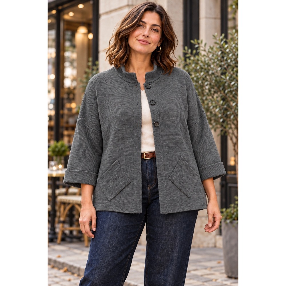 Minimalist Italian Merino Wool Grey Cardigan Luxe Quiet Luxury Chic Sz L